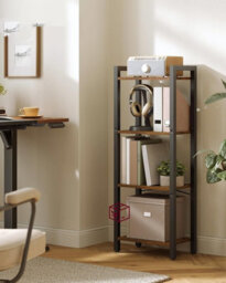 LEDREM 4-Tier Bookshelf, Bookcase, Shelving Unit, For Office, Study, Living Room, Bedroom, 30 X 66 X 120 Cm,heather Greige And Ink Black - thumbnail 2