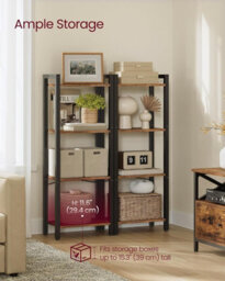 LEDREM 4-Tier Bookshelf, Bookcase, Shelving Unit, For Office, Study, Living Room, Bedroom, 30 X 66 X 120 Cm,heather Greige And Ink Black - thumbnail 6