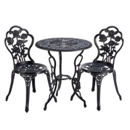 Home Source Rose Detail Outdoor Garden Bistro Patio Table And Chair Set Black - thumbnail 7