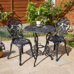 Home Source Rose Detail Outdoor Garden Bistro Patio Table And Chair Set Black - thumbnail 2