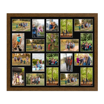 AK Frames 80X70Cm Dark Oak Modern Multi Photo Frame With Black Mount - Holds 20 Apertures (18X) 6X4, (2X) 4X4 Photos - image 1