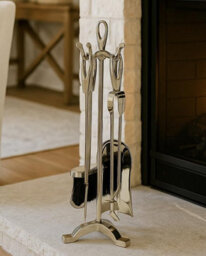 Wholesome Home Premium 4-Piece Fireplace Tool Set, Polished Chrome Silver Finish, 53Cm Stand, Companion Set With Tongs, Poker, Shovel And Brush