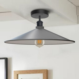 Vintage Semi Flush Mount Ceiling Light With E27 Base Metal 40Cm Grey Shade For Kitchen, Living Room With Bulb - thumbnail 4
