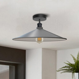 Vintage Semi Flush Mount Ceiling Light With E27 Base Metal 40Cm Grey Shade For Kitchen, Living Room With Bulb - thumbnail 2