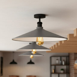 Vintage Semi Flush Mount Ceiling Light With E27 Base Metal 40Cm Grey Shade For Kitchen, Living Room With Bulb - thumbnail 9