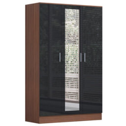 Reflect 3 Door Mirror Wardrobe, 5 Drawer Chest, 2 Drawer Bedside & Desk - Black Gloss & Walnut - Modern Bedroom Furniture Set - thumbnail 5