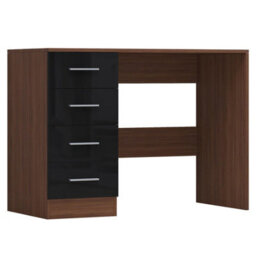Reflect 3 Door Mirror Wardrobe, 5 Drawer Chest, 2 Drawer Bedside & Desk - Black Gloss & Walnut - Modern Bedroom Furniture Set - thumbnail 6