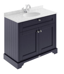 Hudson Reed Floor Standing 2-Door Traditional Vanity With 1 Tap Hole Grey Marble Top & Basin, Twilight Blue, 1020X470mm
