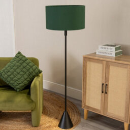 Valuelights Mitch Forest Green Drum Lamp Shade Black Single Stem Triangle Floor Lamp - thumbnail 4