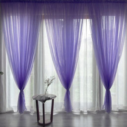 2Pcs Purple Sheer Curtains 270Cm Long 100Cm,gauzy Airy Light Filtering Curtain, Voile Home Decor Drapes With Dual Rod Pocket - thumbnail 1