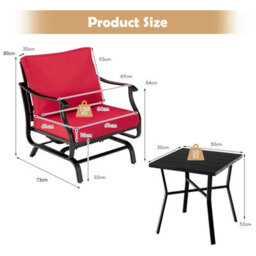 Costway 3Pcs Rocking Chair & Table Set Garden Patio Bistro Glider Rocker W/ Cushions - thumbnail 2