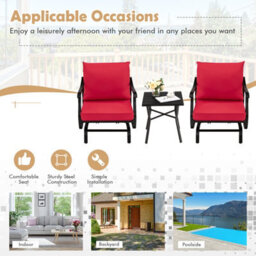Costway 3Pcs Rocking Chair & Table Set Garden Patio Bistro Glider Rocker W/ Cushions - thumbnail 3