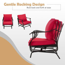Costway 3Pcs Rocking Chair & Table Set Garden Patio Bistro Glider Rocker W/ Cushions - thumbnail 4