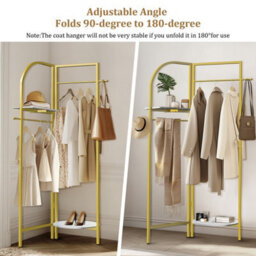 Fativo  175Cm H Metal Corner Coat Rack Stand Hall Trees Clothes Hanging Rail Closet Garment Rack - thumbnail 3