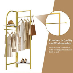 Fativo  175Cm H Metal Corner Coat Rack Stand Hall Trees Clothes Hanging Rail Closet Garment Rack - thumbnail 4