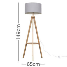Valuelights Morrigan Natural Wood Shelf Tripod Floor Lamp With Grey Drum Shade - thumbnail 8