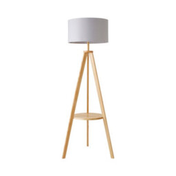 Valuelights Morrigan Natural Wood Shelf Tripod Floor Lamp With Grey Drum Shade - thumbnail 6