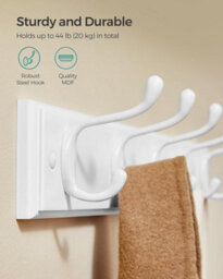Songmics Wall-Mounted Coat Rack, Hook Rack, 5 Double Metal Hooks, For Coats, Bags, Keys, Cloud White - thumbnail 4