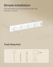 Songmics Wall-Mounted Coat Rack, Hook Rack, 5 Double Metal Hooks, For Coats, Bags, Keys, Cloud White - thumbnail 5