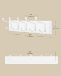 Songmics Wall-Mounted Coat Rack, Hook Rack, 5 Double Metal Hooks, For Coats, Bags, Keys, Cloud White - thumbnail 2