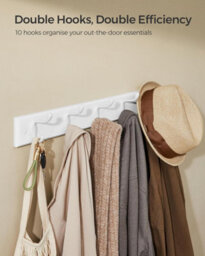 Songmics Wall-Mounted Coat Rack, Hook Rack, 5 Double Metal Hooks, For Coats, Bags, Keys, Cloud White - thumbnail 3