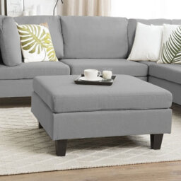 Beliani Square Ottoman Footstool Light Grey Fabric With Oak Legs, 76 X 76 X 39 Cm - thumbnail 2