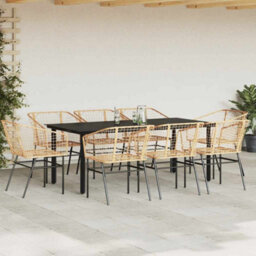 Berkfield Durable 9 Piece Garden Dining Set Brown Poly Rattan Glass - thumbnail 3