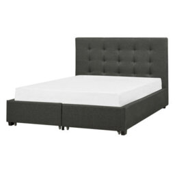 Beliani Bed With Storage Drawers Fabric La Rochelle 140 X 200 Cm (Eu Double) Dark Grey - thumbnail 4