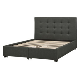Beliani Bed With Storage Drawers Fabric La Rochelle 140 X 200 Cm (Eu Double) Dark Grey - thumbnail 6