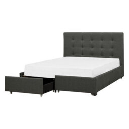 Beliani Bed With Storage Drawers Fabric La Rochelle 140 X 200 Cm (Eu Double) Dark Grey - thumbnail 1