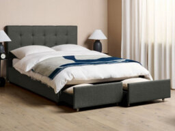Beliani Bed With Storage Drawers Fabric La Rochelle 140 X 200 Cm (Eu Double) Dark Grey - thumbnail 2