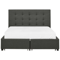 Beliani Bed With Storage Drawers Fabric La Rochelle 140 X 200 Cm (Eu Double) Dark Grey - thumbnail 7