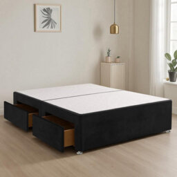 Black Plush Fabric 4Ft6 Double Bed Base With 2 Spacious Drawers