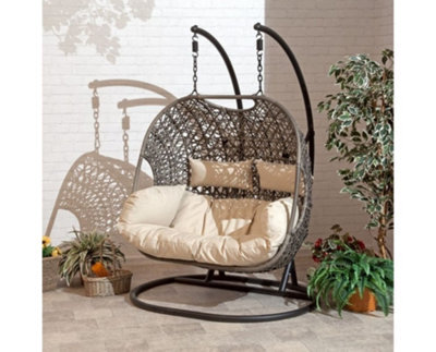 Suntime Brampton Double Cocoon Hanging Rattan Egg Chair With Cream Cushions