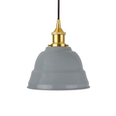 French Grey Lincoln Painted Dome Pendant Light With Polished Brass Lamp Holder And Black Round Cable - Se Home - image 1