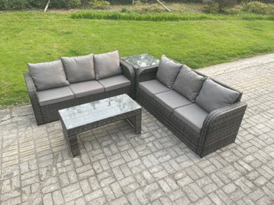 Fimous 6 Seater Outdoor Rattan Garden Furniture Set With Patio Lounge Sofa Set With Rectangular Coffee Table Side Table - image 1