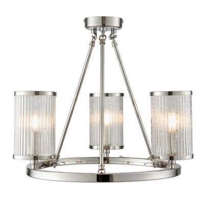 Anson Lighting Tampa 3Lt Semi Flush Light Finished In Bright Nickel Plate And Ribbed Bubble Glass - image 1