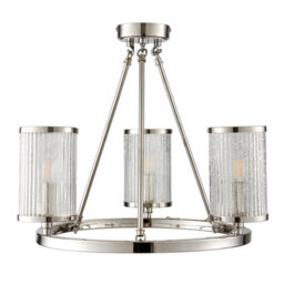 Anson Lighting Tampa 3Lt Semi Flush Light Finished In Bright Nickel Plate And Ribbed Bubble Glass - thumbnail 2