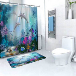Easylife  Mould Free Shower Curtain + Free Bathmat - Dolphin