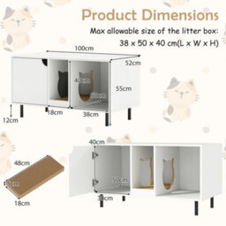 Cat Litter Box Enclosure Large Hidden Cat Washroom W/ Storage White - thumbnail 2