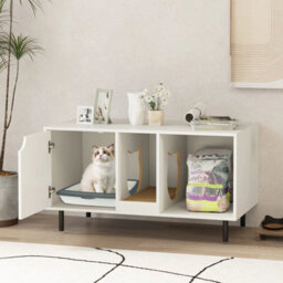 Cat Litter Box Enclosure Large Hidden Cat Washroom W/ Storage White - thumbnail 3