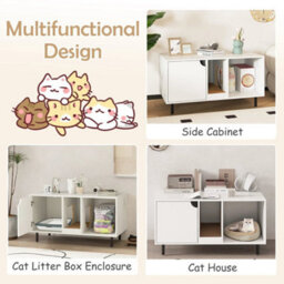 Cat Litter Box Enclosure Large Hidden Cat Washroom W/ Storage White - thumbnail 4