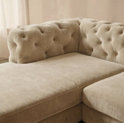 Monaco Chesterfield 3 Seater Chaise Sofa Cream Velvet L Shaped Corner Chaise- Left Hand Deep Buttoned Upholstery Couch Lounge - thumbnail 4
