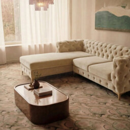 Monaco Chesterfield 3 Seater Chaise Sofa Cream Velvet L Shaped Corner Chaise- Left Hand Deep Buttoned Upholstery Couch Lounge - thumbnail 2