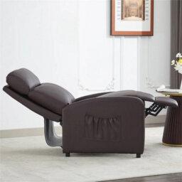 Brown-Pu Leather Push Back Recliner Chai - thumbnail 4