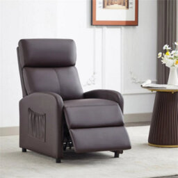 Brown-Pu Leather Push Back Recliner Chai - thumbnail 3