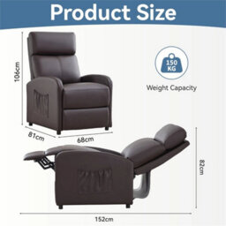 Brown-Pu Leather Push Back Recliner Chai - thumbnail 2