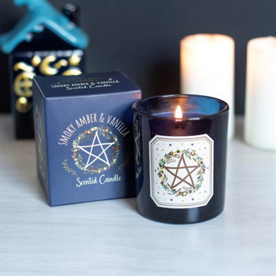 Solstice Wreath Smoky Amber & Vanilla Candle Botanical Pentagram Jar - image 1