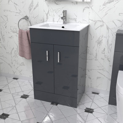 Nes Home Nanuya 500mm Floor Standing Anthracite Stylish Slim Basin Vanity Unit - image 1