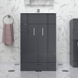 Nes Home Nanuya 500mm Floor Standing Anthracite Stylish Slim Basin Vanity Unit - thumbnail 2
